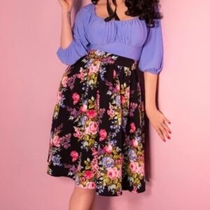 GUC Vixen By Micheline Pitt Black Floral Vacation Swing Skirt Size Large